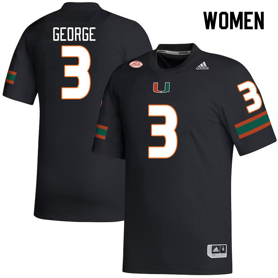 Women #3 Jacolby George Miami Hurricanes College Football Jerseys Stitched Sale-Black - Click Image to Close